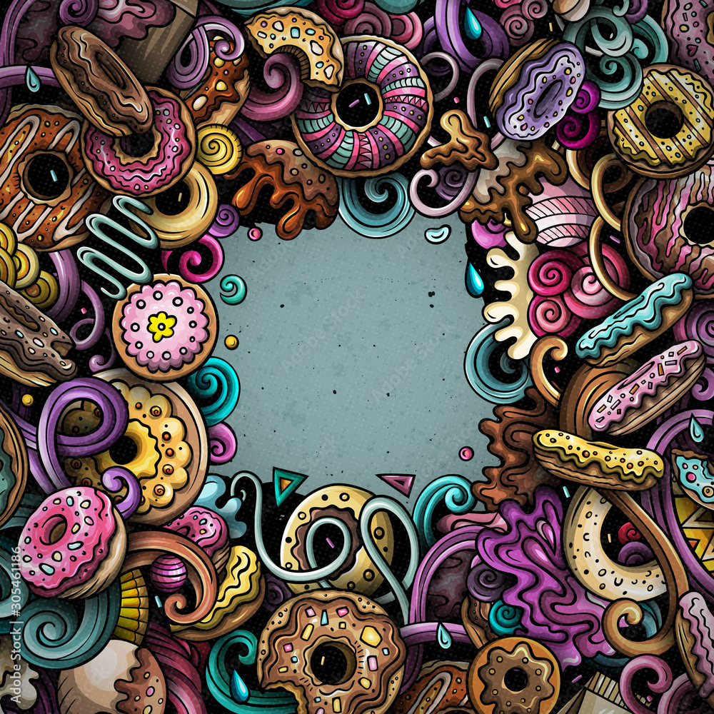 Donuts hand drawn doodles illustration. Sweets frame card design. Donuts hand drawn doodles illustration. Sweets frame card design.