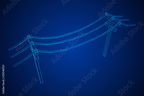 Power transmission high voltage pylon. Wireframe low poly mesh vector illustration
