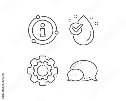 Water drop line icon. Chat bubble, info sign elements. Clean aqua with check sign. Liquid symbol. Linear water drop outline icon. Information bubble. Vector