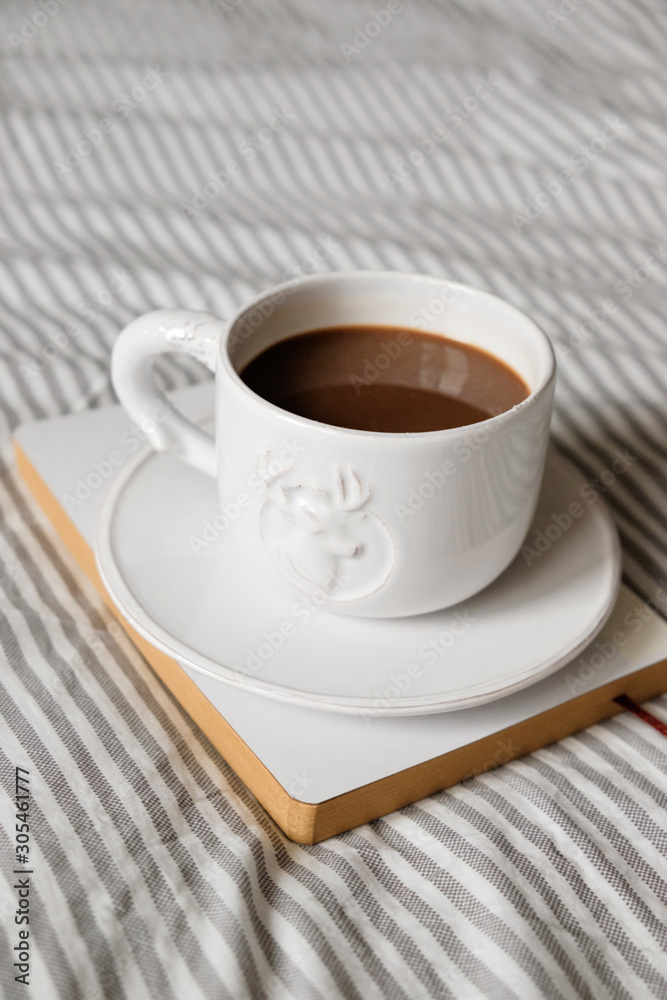 cup of coffee in scandinavian style. Breakfast in bed cup of coffee in scandinavian style. Breakfast in bed