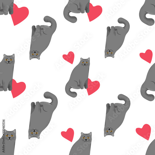 Seamless pattern with cute character cartoon style of cat. Background and icon of british shorthair breed for different design.