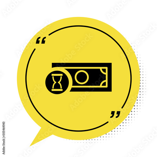 Black Fast payments icon isolated on white background. Fast money transfer payment. Financial services, fast loan, time is money, cash back concept. Yellow speech bubble symbol. Vector Illustration