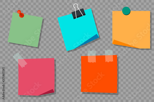 Set colorful stickers. Stickers with pins, magnets, scotch. Isolated. Flat style. Vector