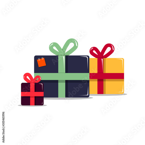 Set of christmas gifts. Set of three boxes. Isolated image. Flat style. Vector