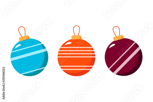 Concept christmas balls. Isolated christmas balls with ornament of line. Flat style. Vector