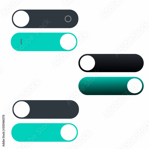 Toggle switch on or off. Flat style. Isolated set. Vector