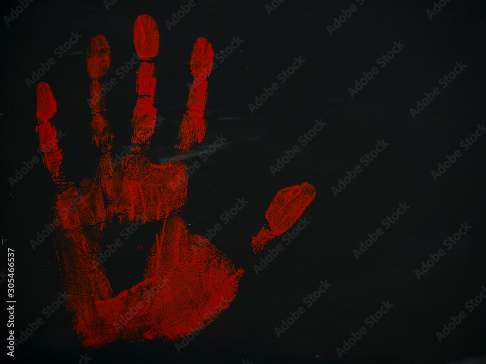drawing bloody handprint on a black background Stock Photo | Adobe Stock