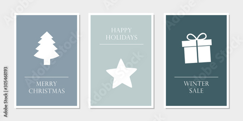 set of christmas greeting cards with tree star and gift vector illustration EPS10