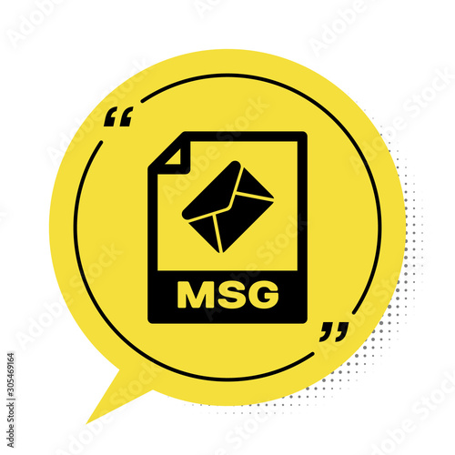 Black MSG file document. Download msg button icon isolated on white background. MSG file symbol. Yellow speech bubble symbol. Vector Illustration