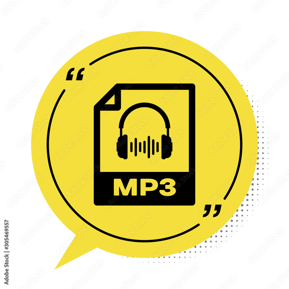 Black MP3 file document. Download mp3 button icon isolated on white  background. Mp3 music format sign. MP3 file symbol. Yellow speech bubble  symbol. Vector Illustration Stock Vector | Adobe Stock