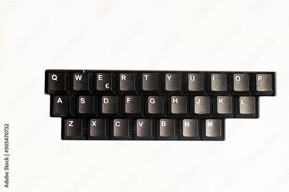 Letters on keyboard isolated. Black qwerty keyboard with white letters