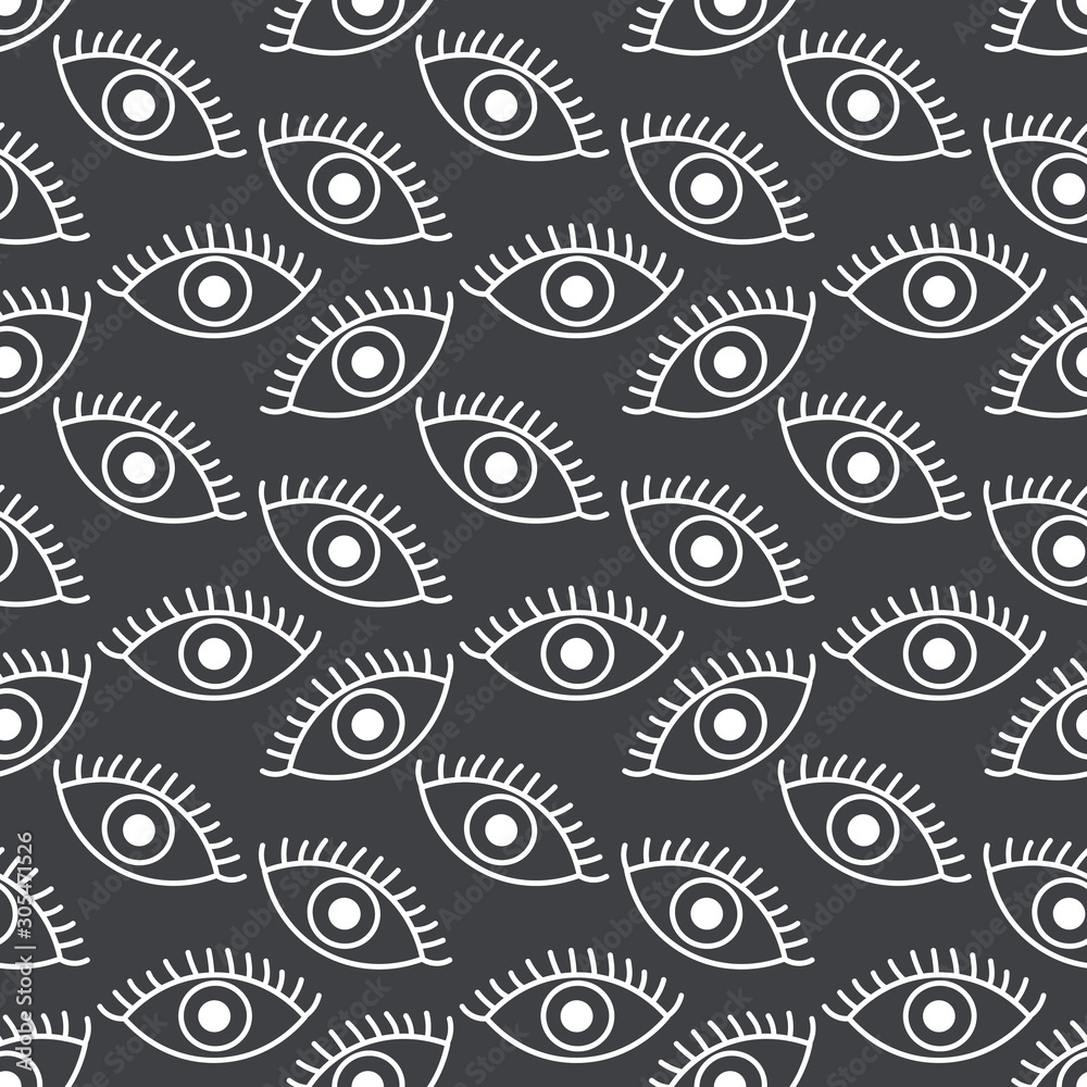 Fototapeta premium Eyes open seamless background. Monochrome, vector hand drawn on white background