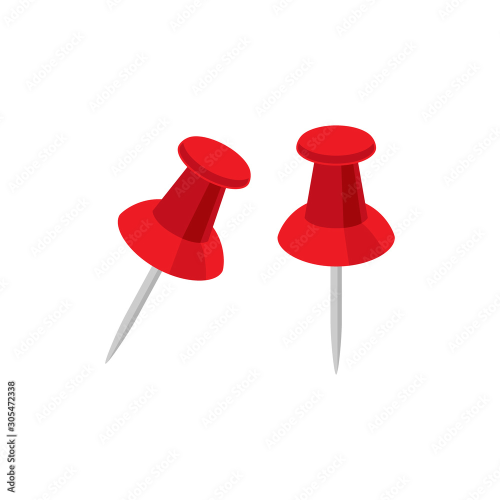 Push pin, thumbtack red colorful icon. Drawing pin cartoon symbol. Stock  Vector