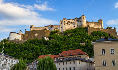 Famous Hohensalzburg Fortress on a hill in Salzburg, Austria