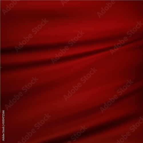 Realistic drapery fabric 3d. Red silk fabric background. Graphic element for design. Vector illustration
