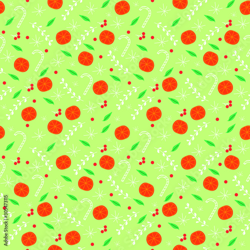 Christmas holiday pattern with oranges fruit.Christmas background for textile , wrapping, fabric 