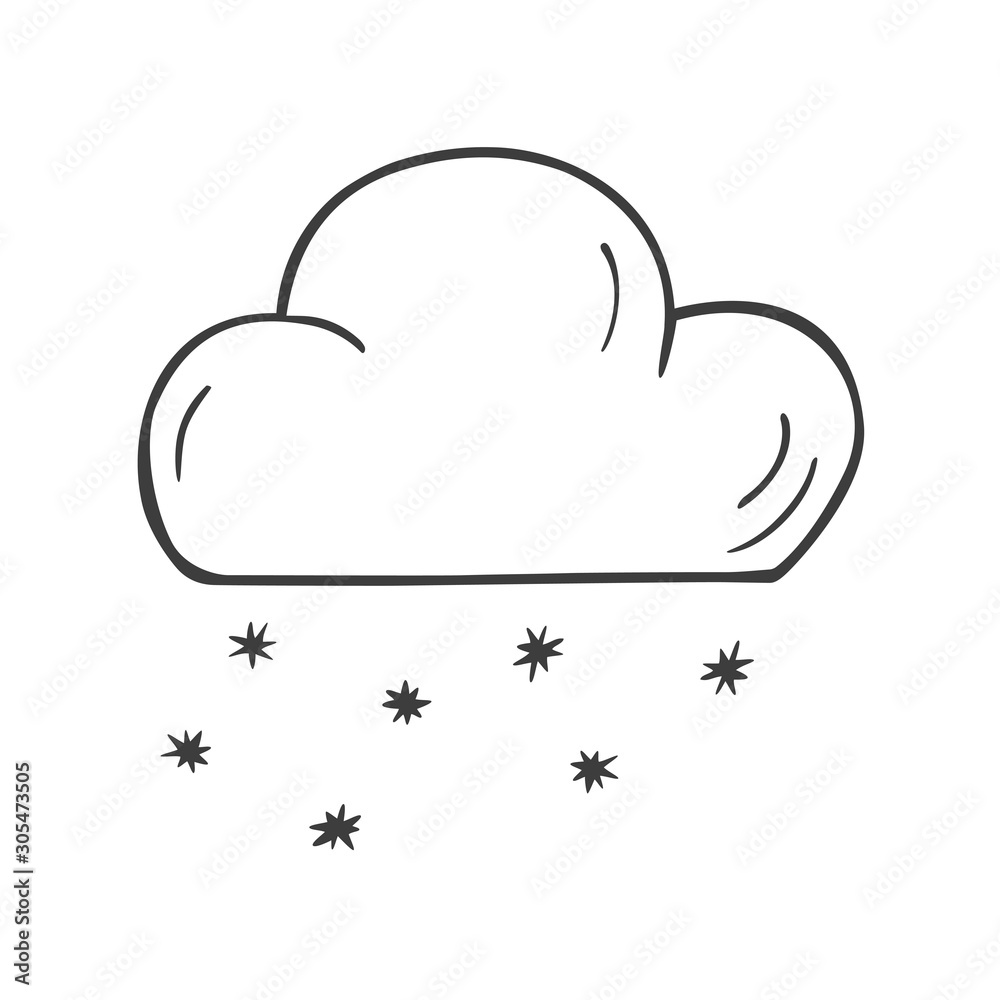 Cloud with snowflakes in doodle sketch style. Cloud with snowflakes in doodle sketch style.