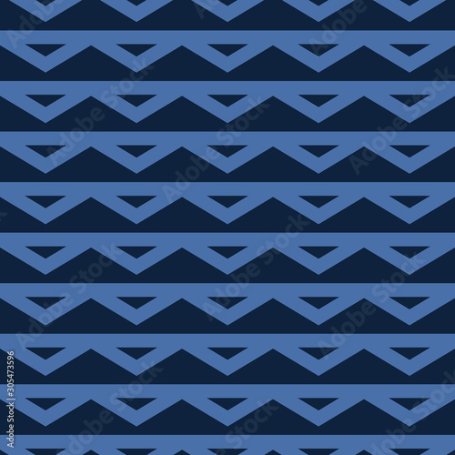 Indigo Denim Blue Chevron Stripe Texture Background. Ethnic Geometric Seamless Pattern. Wavy Lines for Kelim Edge Japanese Dye Style Masculine Textile Swatch. Monochrome Repeat Tile Vector EPS10