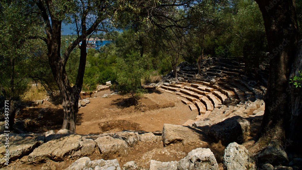 The ruins of the ancient city of Kedrai on the island of Sedir in Muğla