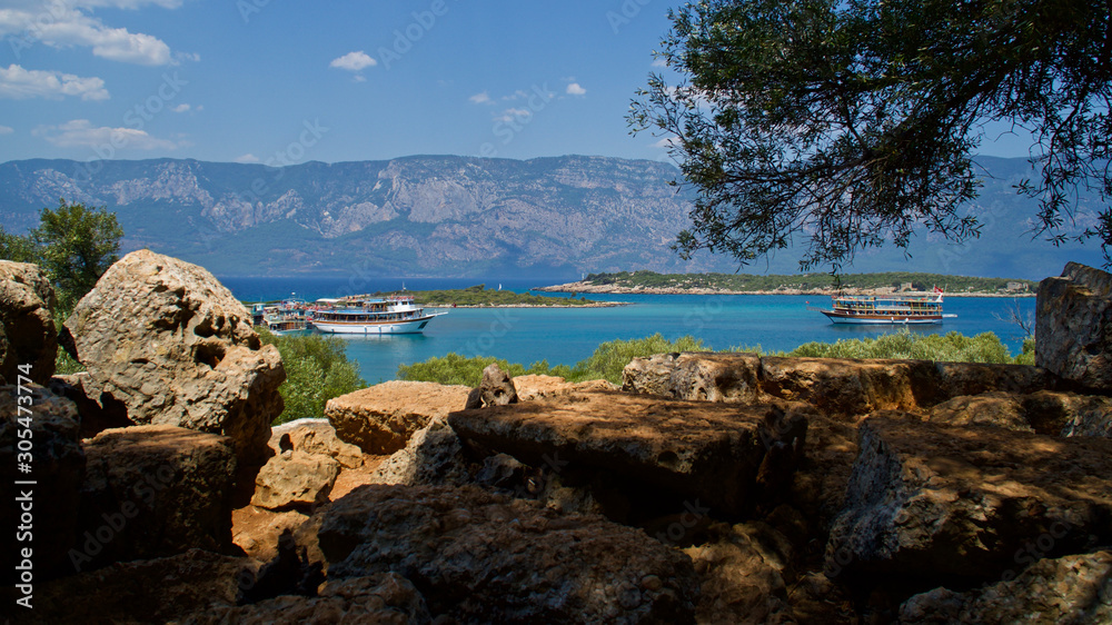 The ruins of the ancient city of Kedrai on the island of Sedir in Muğla