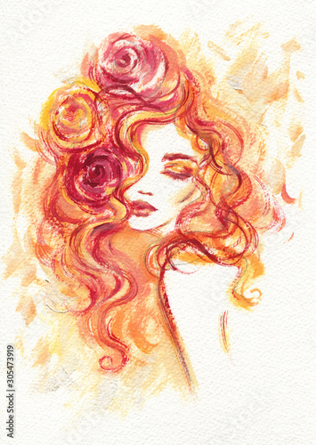 beautiful woman. fashion illustration. watercolor painting