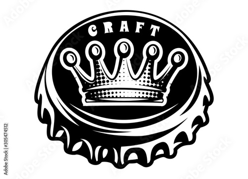 Vector monochrome illustration with bottle cap and crown