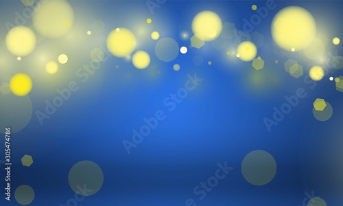 Abstract bokeh Light gold color with blue background for wedding vector magic holiday poster design. © photoraidz