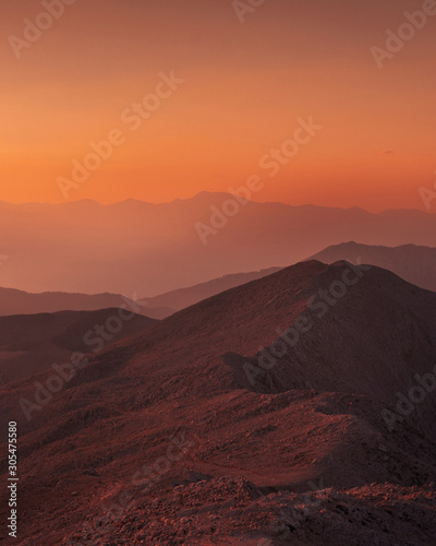 Beautiful sunset over Taurus Mountains from the top of Tahtali Mountain near Kemer  Antalya  Turkey