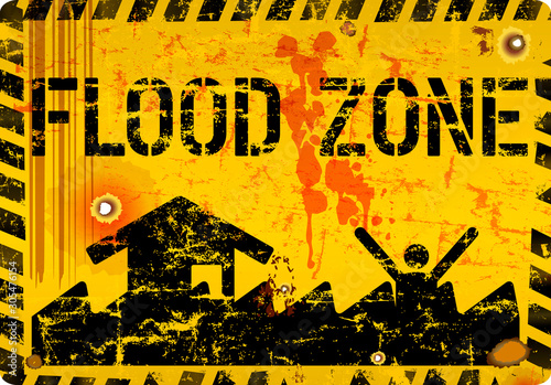 flood zone warning sign,climate change, inundation, flooding  concept, vector illustration