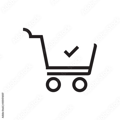 Black line Trolley icon isolated on white background. Basket, cart, commerce concept. Vector Illustration