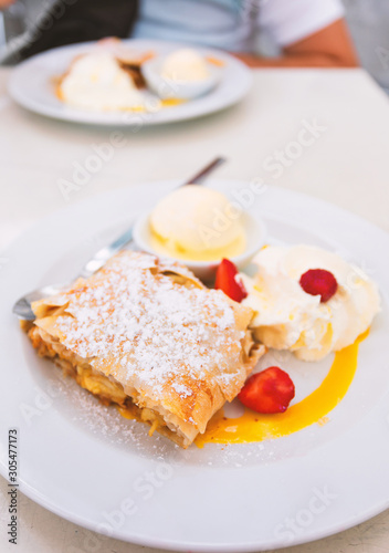 Real Viennese apple strudel in a cafe in Vienna  Austria
