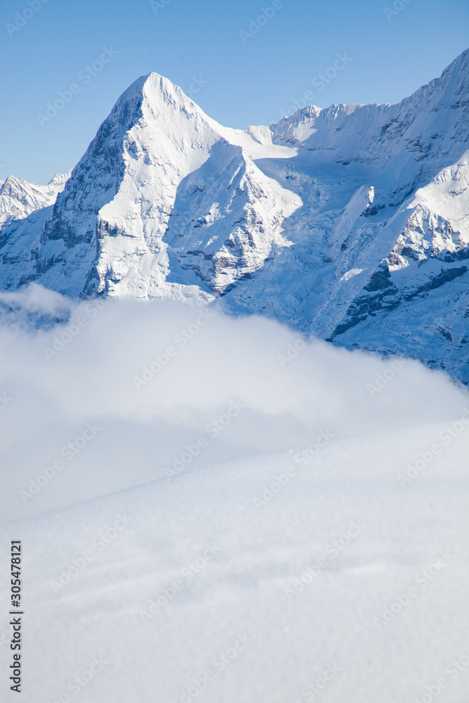 amazing snow covered peaks in the Swiss alps Jungfrau region from Schilthorn