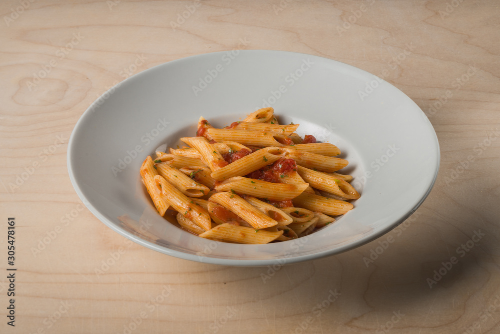 Piatto di penne all'arrabbiata Piatto di penne all'arrabbiata