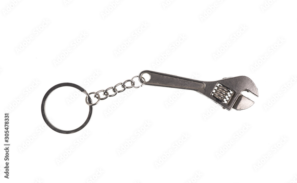 steel wrench, key chain isolated on a white background steel wrench, key chain isolated on a white background