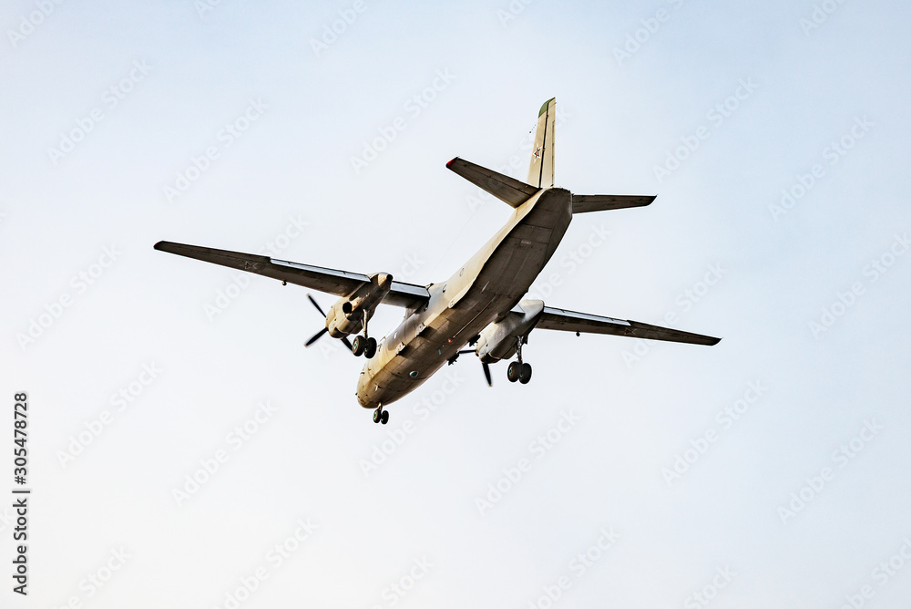 Freight plane in the clear sky at evening time. Freight plane in the clear sky at evening time.