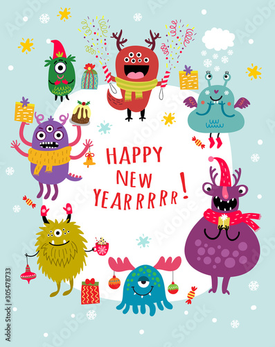 Holidays New Year Monsters form for your text