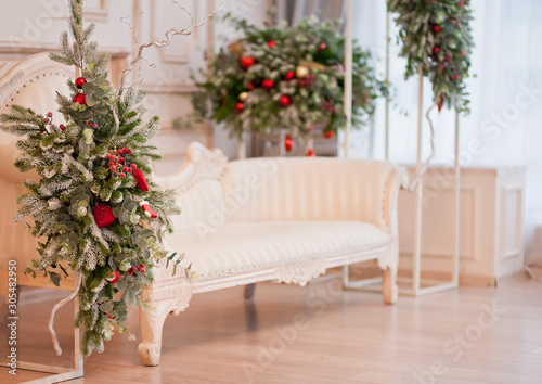 Fototapeta Naklejka Na Ścianę i Meble -  Room with Christmas decorations. New Year and winter concept.