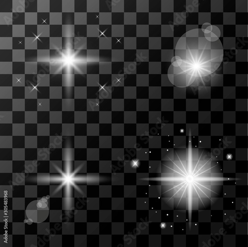 Glowing light effects. Bright flashes light. Transparent light effects. Vector