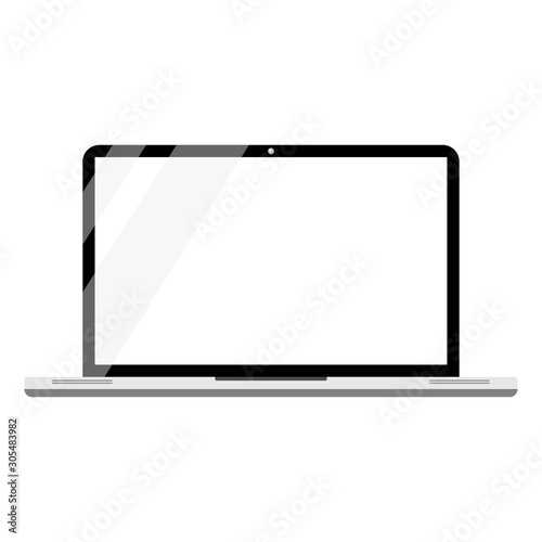 Laptop on white background. Isolated icon. Slim PC. Flat style. Vector