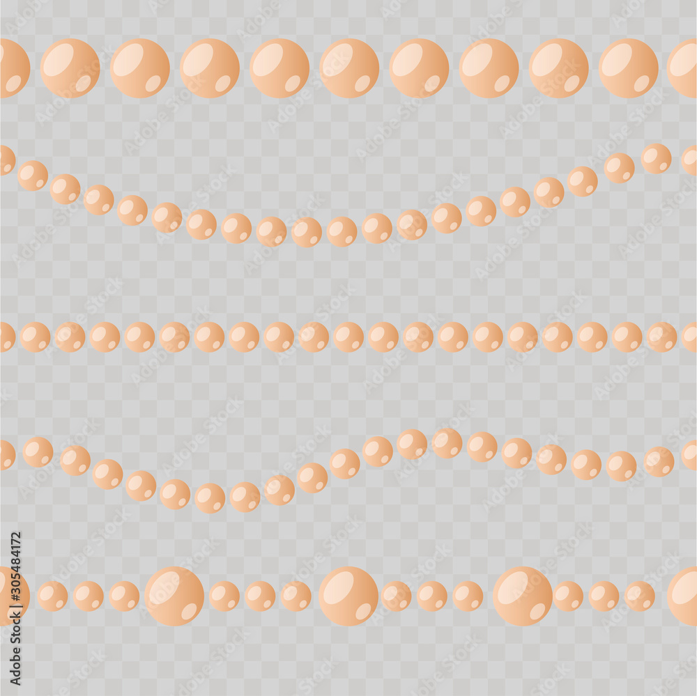 Coral beads on a transparent background. Seamless image. Shiny beads pattern. Flat style. Vector Coral beads on a transparent background. Seamless image. Shiny beads pattern. Flat style. Vector