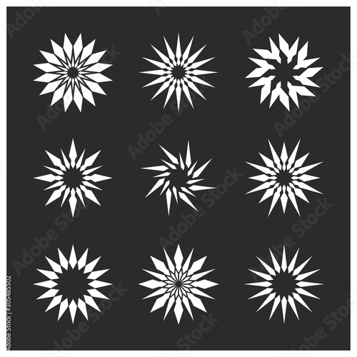 Abstract star shapes symbols. White stars on a black background. Icon vector illustration.