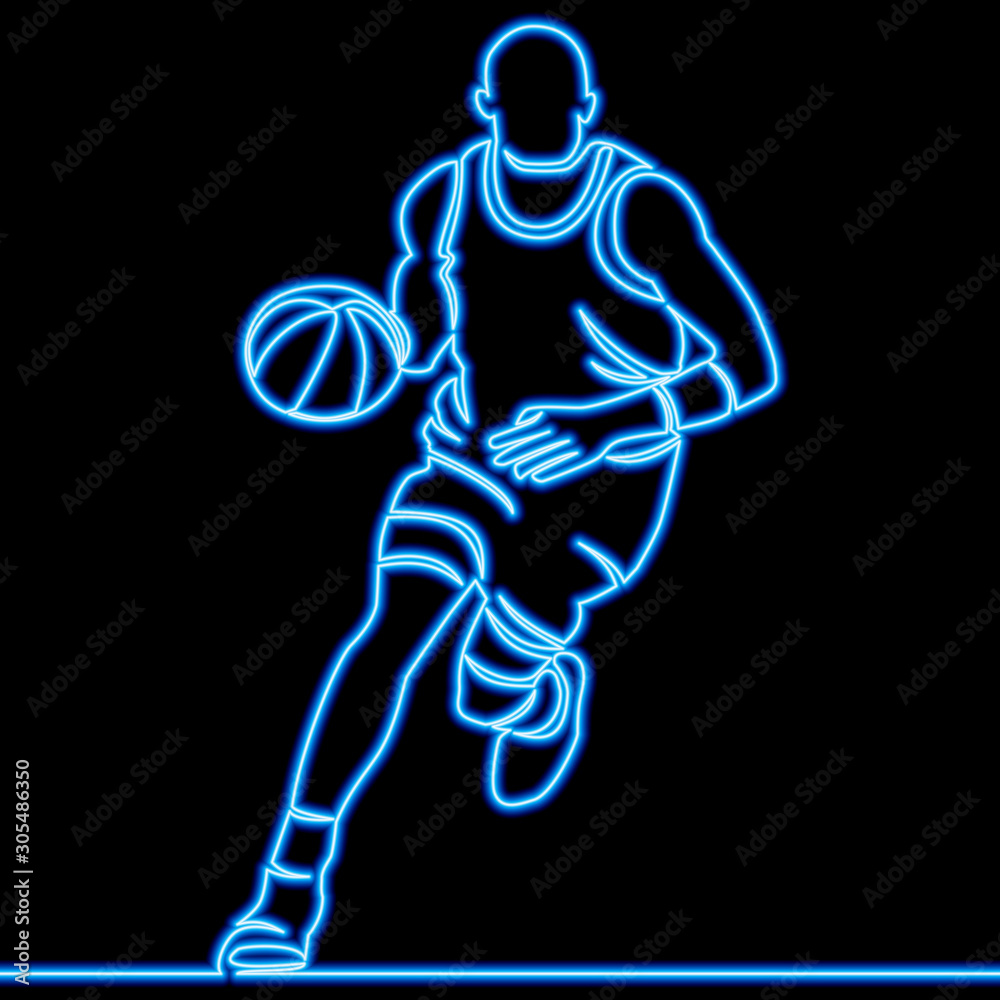 Continuous line basketball player neon concept Continuous line basketball player neon concept