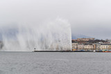 Famous fountain Jet d'Eau in Geneva Lake, Switzerland
