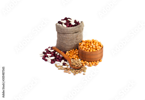 Various dried beans on a white background 