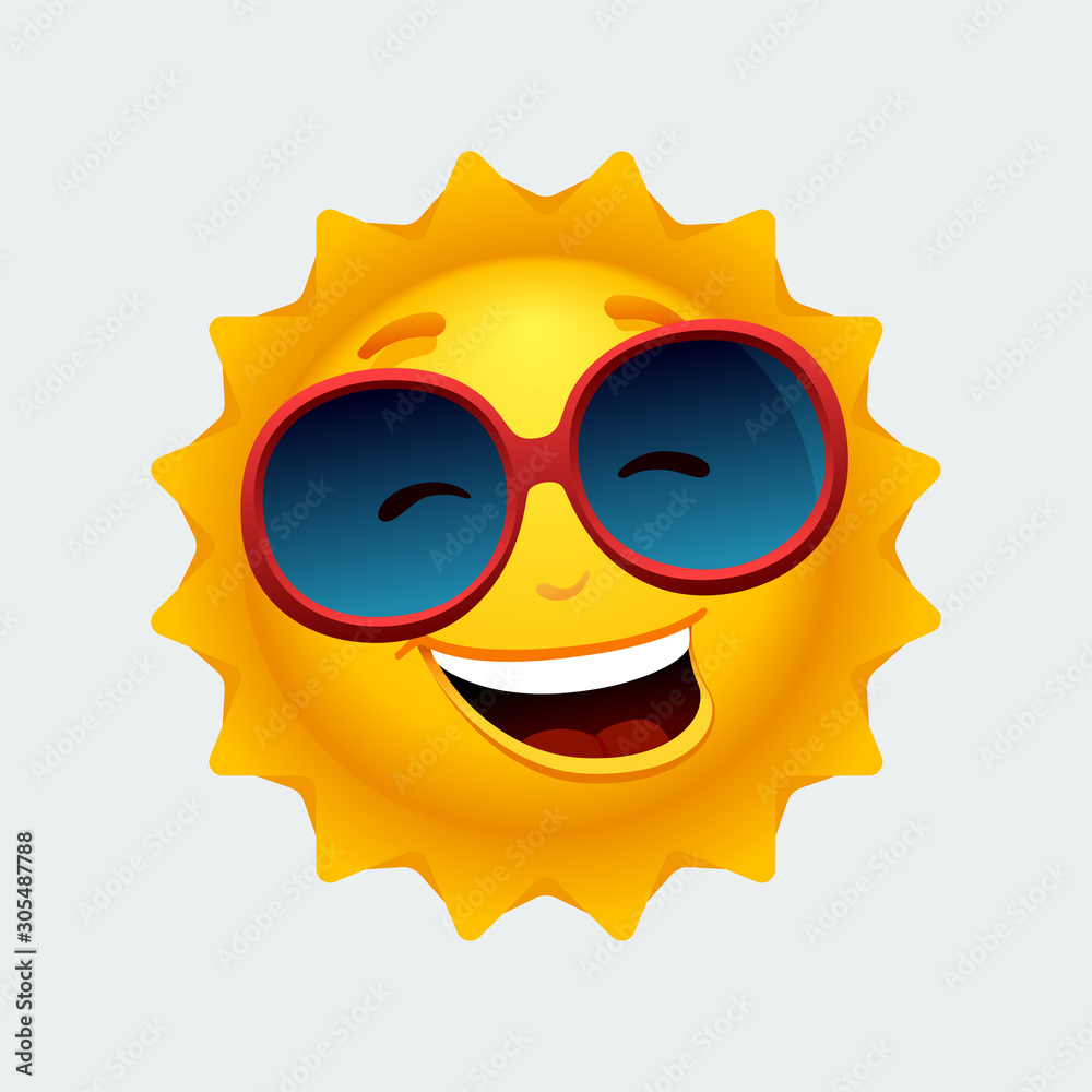 Cartoon happy sun character with red sunglasses. To see the other vector sun illustrations , please check Sun collection.