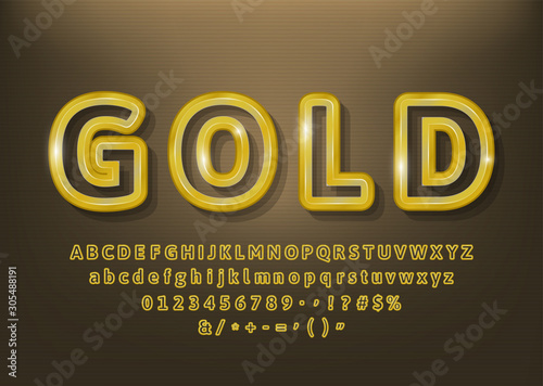 Vector set of beautiful premium gold outlines alphabet letters, numbers. Vector illustration