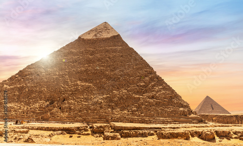 The Pyramid of Chephresn detailed view, sunny day in Giza