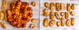 Wheat rusks on a wooden background. Background from rusks. Photographed close-up.