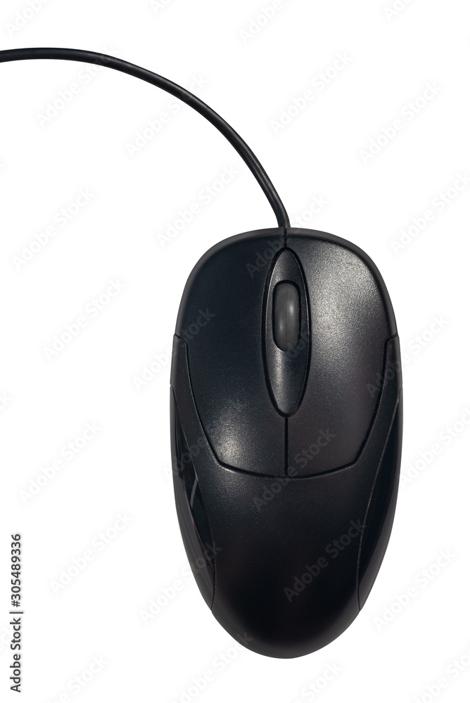 Top view of black computer mouse on isolated white background. Top view of black computer mouse on isolated white background.