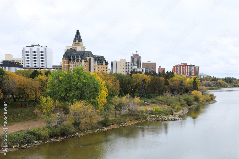 Saskatoon, Canada skyline by river